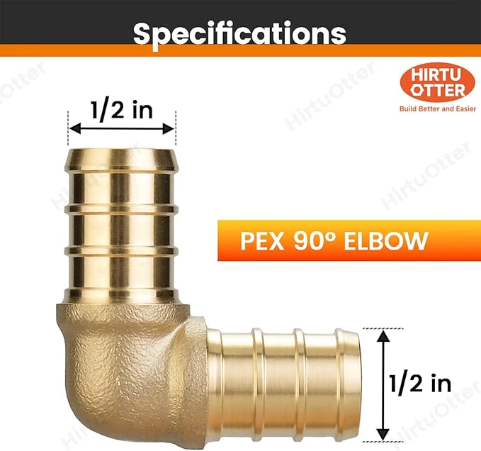 10 Pack 1/2" PEX 90 Degree Elbow Fittings, Lead-Free Brass Crimp Connectors NSF/UPC, for Plumbing Repairs