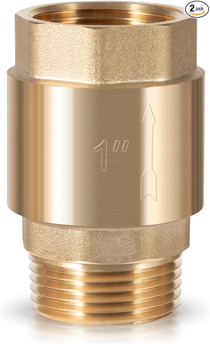 One Way Brass Check Valve, 1" NPT male in/ 1" FNPT out, Heavy Duty Prevent Backflow Water Check Valve Suitable for Well Pump Irrigation System Water Supply System, Replace for SP0465X-100 (1 Pack)