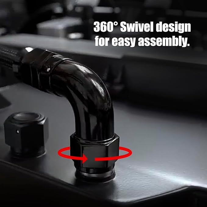 6AN PTFE One Piece Full Flow Hose End Fitting 90 Degree Swivel Only for PTFE Hose Aluminum Black 2PCS