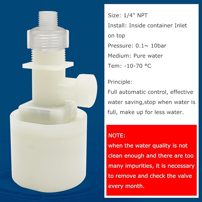 Water Float Valve, Water Level Control Water Tank Traditional Float Valve Upgrade 2 PCS（1/2" to 1/4", up inlet）