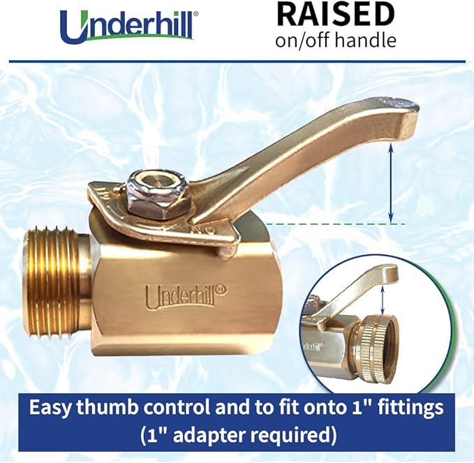 Underhill Garden Hose Shut Off Valve 3/4-Inch Hose Thread, Brass Hose Nozzle Connector, Attachment, Heavy-Duty Fittings, CV075H