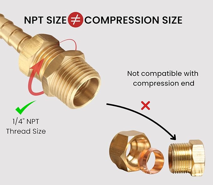 Brass Hex Reducer Bushing Adapter, 1/2" NPT Male x 1/4" NPT Female, Fits Pressure Gauges & Air Distribution Systems, For Hard Line or Fixed Air Lines, Thread 0.75" OD to 0.5" ID, 5pcs