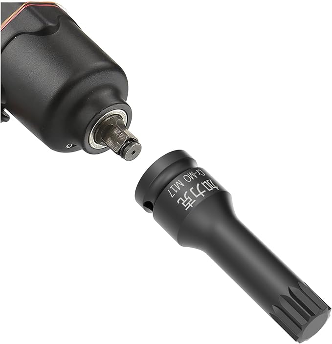 1/2-Inch Drive x M17(17mm) Impact XZN Triple Square Spline Bit Socket, Metric Lengthen Screwdriver Socket Adapter, 3-Inch Length, CR-MO Steel, One-Piece Construction, Black