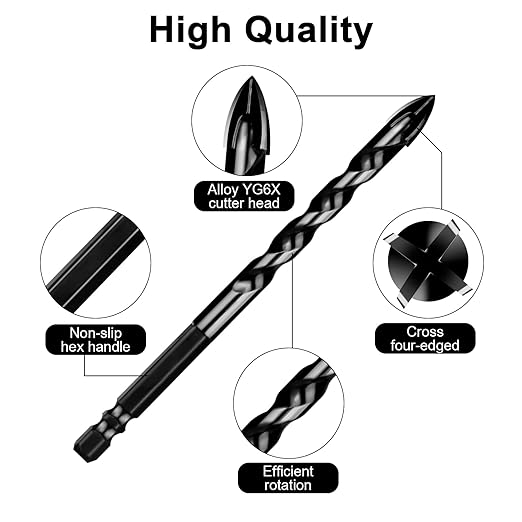 Masonry Drill Bits Set 10PCS, Concrete Drill Bit Set with Tungsten Carbide Tip for Glass,Tile, Brick, Cement, Concrete, Plastic, Cinder Block, Wood etc