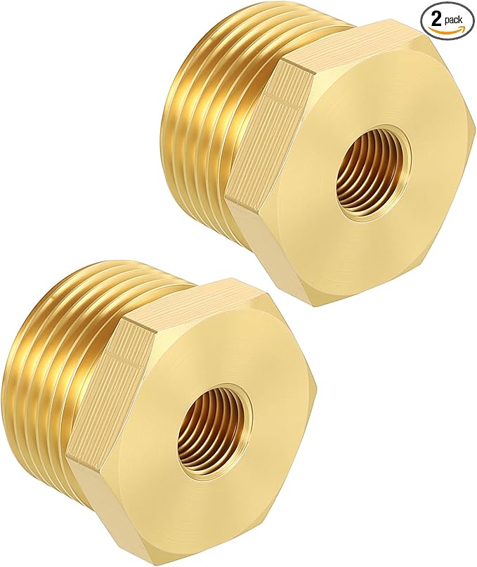 Pack of 2, 1" Male NPT to 1/4" FeMale NPT Solid Brass Hex Bushing, Hose Fittings Adapter Threaded Reducer Heavy Duty for Pipe Leak Repair, Bathroom Remodel, Compression