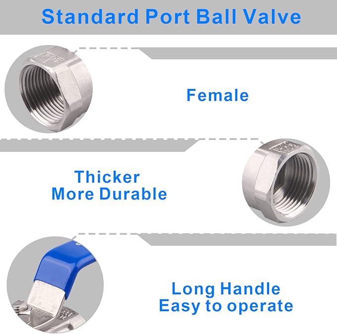 DERNORD Stainless Steel Ball Valve 1PC Type 1 Inch NPT Standard Port for Water, Oil, and Gas (Pack of 2)