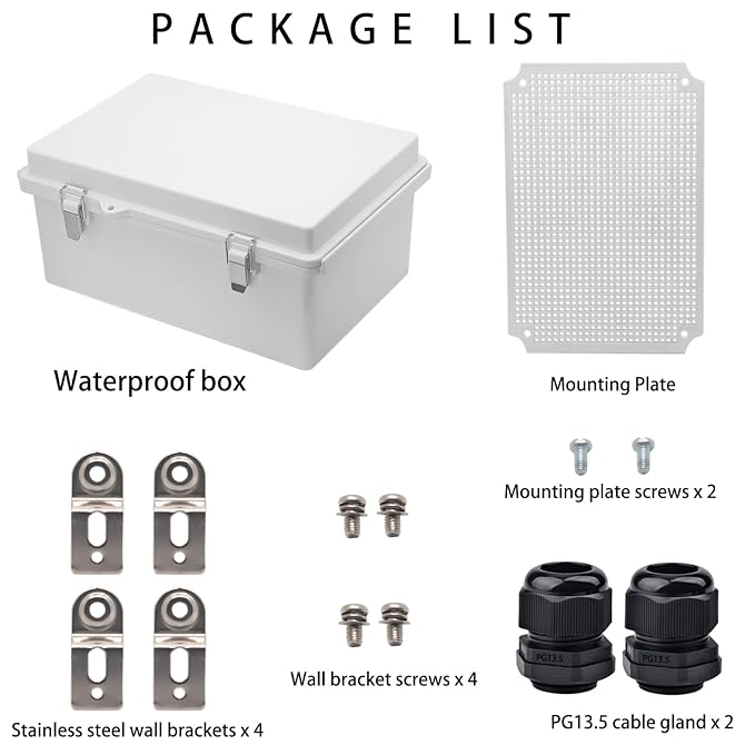 Outdoor Waterproof Electrical Box Junction Box Weatherproof IP67 ABS Plastic Enclosure Switch Router Project Box Electronics Enclosure with Mounting Plate Wall Bracket Grey 11.1"x7.5"x5.1"