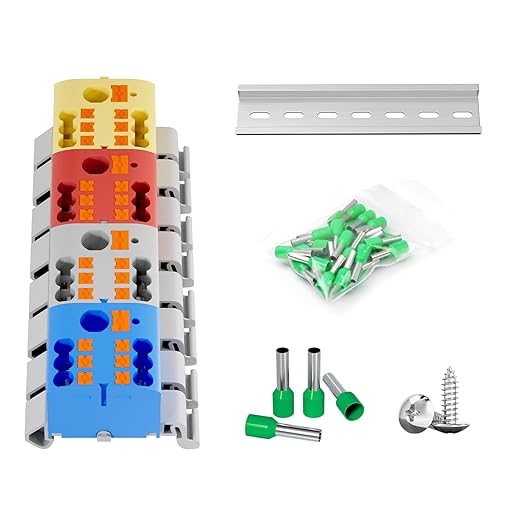 4Pcs KV225G DIN Rail Terminal Blocks, 3-Pole 1 in 6 Out Push-in Wire Connector/Splitter, 690V 24A
