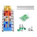 4Pcs KV225G DIN Rail Terminal Blocks, 3-Pole 1 in 6 Out Push-in Wire Connector/Splitter, 690V 24A