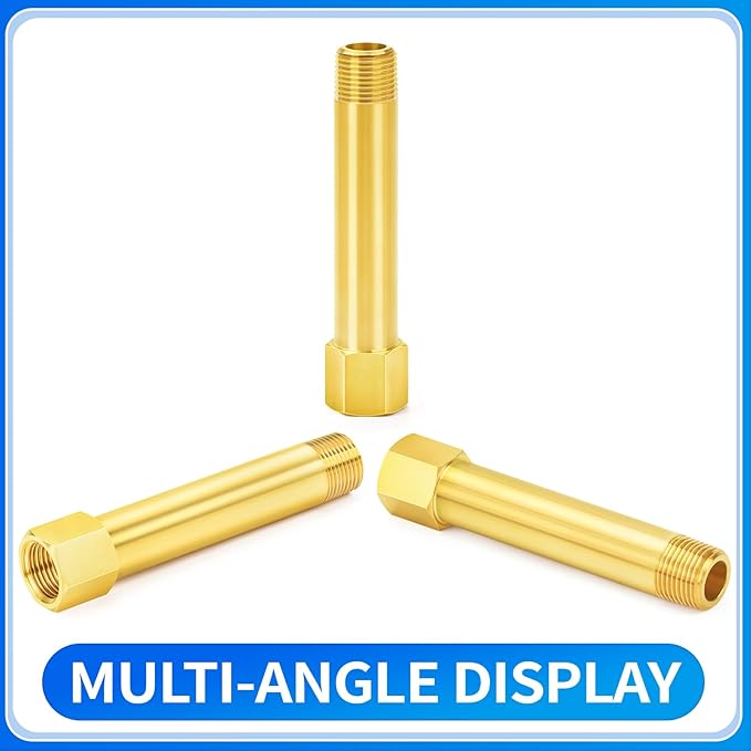 ChillWaves Brass Pipe Fitting, Long Nipple Pipe 1/8" NPT Male x 1/8" NPT Female Thread 4" Length(100MM)(2-PACK)
