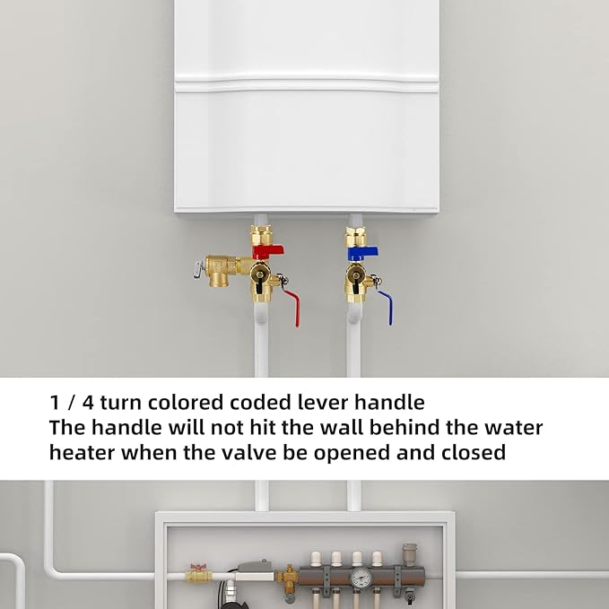VAV 3/4-Inch IPS Isolator Tankless Water Heater Service Valve Kit, with Pressure Relief Valve, CSA LISTED, Clean Brass & NPT Thread