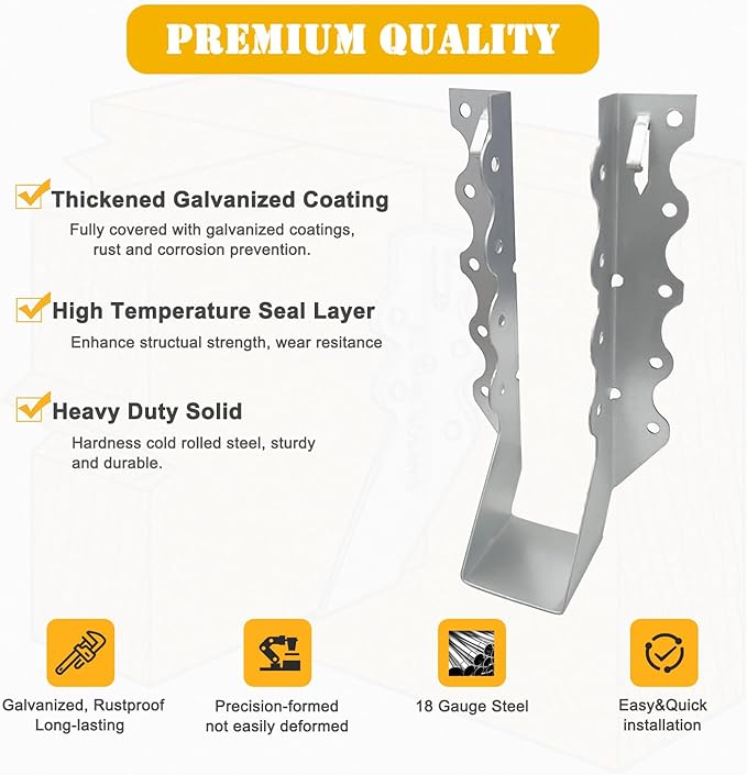 [25 Pack] 2x8 Joist Hanger, 18 Gauge LU28 Galvanizing Face Mount Joist Hangers, Wood Hurricane Ties, Rafters Tie