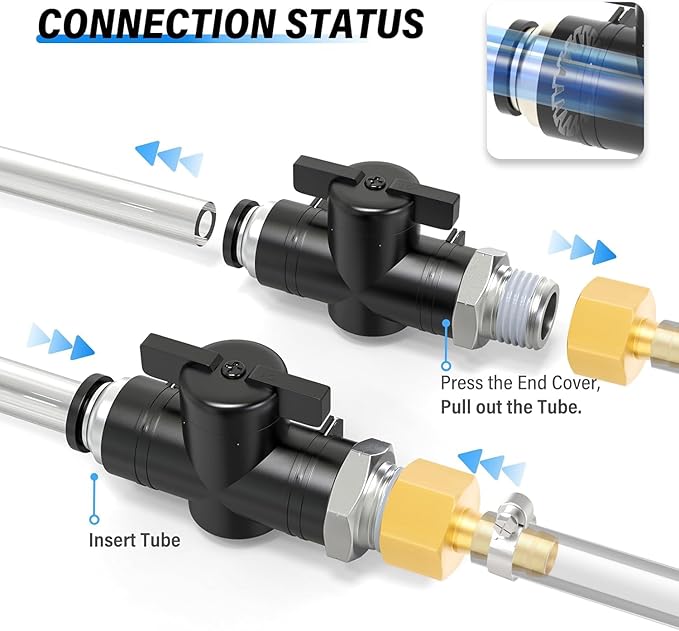 TAILONZ PNEUMATIC 1/2 Inch Tube OD x 1/4 Inch NPT Thread Ball Valve Air Flow Control Valve Push to Connect Fitting BVC-1/2-N2（Pack of 3）