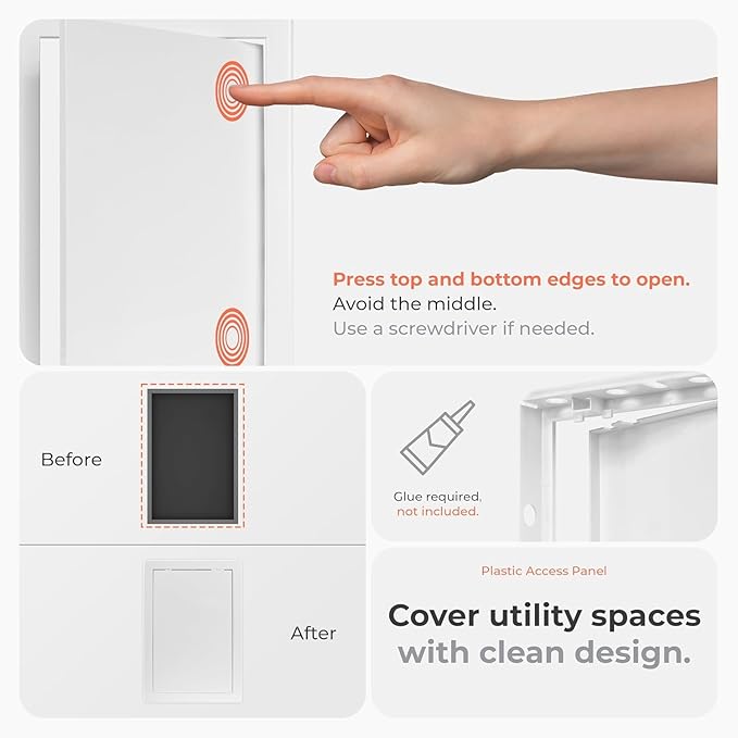 8x0 Inch White Access Panel – ABS Plastic Rectangular Wall & Ceiling Access Door for Plumbing Electrical HVAC – Easy Install Indoor Panel for Drywall Home Improvement and Maintenance