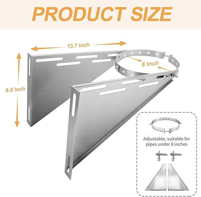 Adjustable 8" Chimney Pipe Wall Support Bracket, Fireplace Pipe Wall Bracket for 6" (8" O.D.) Double Wall Chimney Pipe