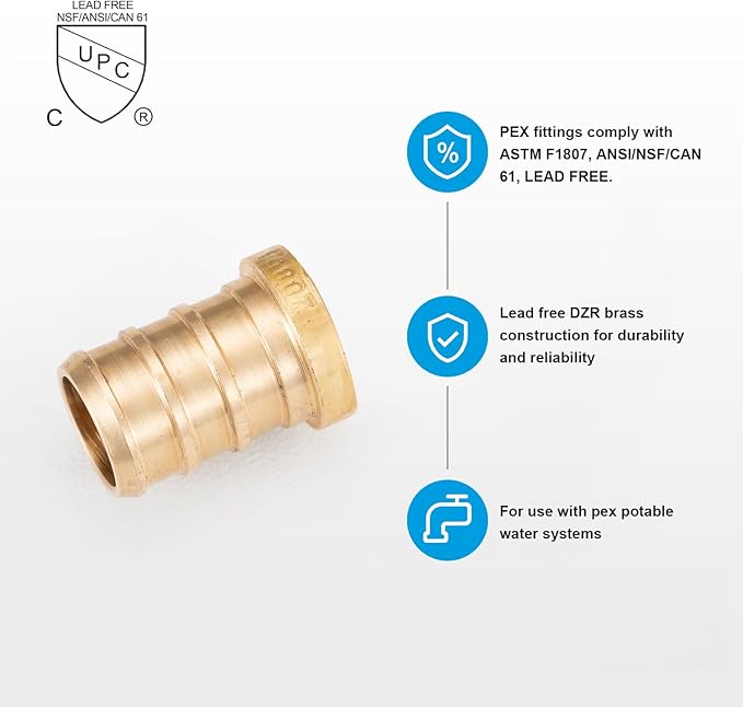 WMAXPFIT(15 Pack) 1/2 Inch PEX Plug F1807, LF Brass crimp fitting for PEX-b pipe