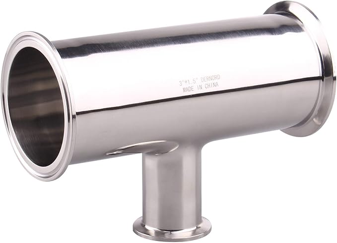 DERNORD Reducing Clamp Tee 3 Way Stainless Steel 304 Sanitary Fitting (3 inch x 3 inch x 1.5 inch)