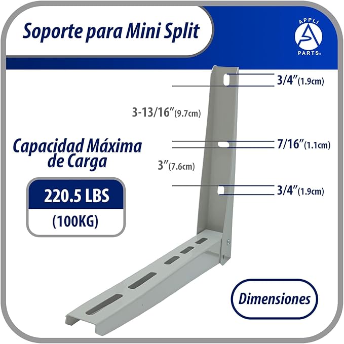 Appli Parts Soporte para montaje en pared de Unidad Condensadora Externa de Mini Split hasta 100kg modelo APAB-2100 incluye kit de fijacion, pernos y gomas