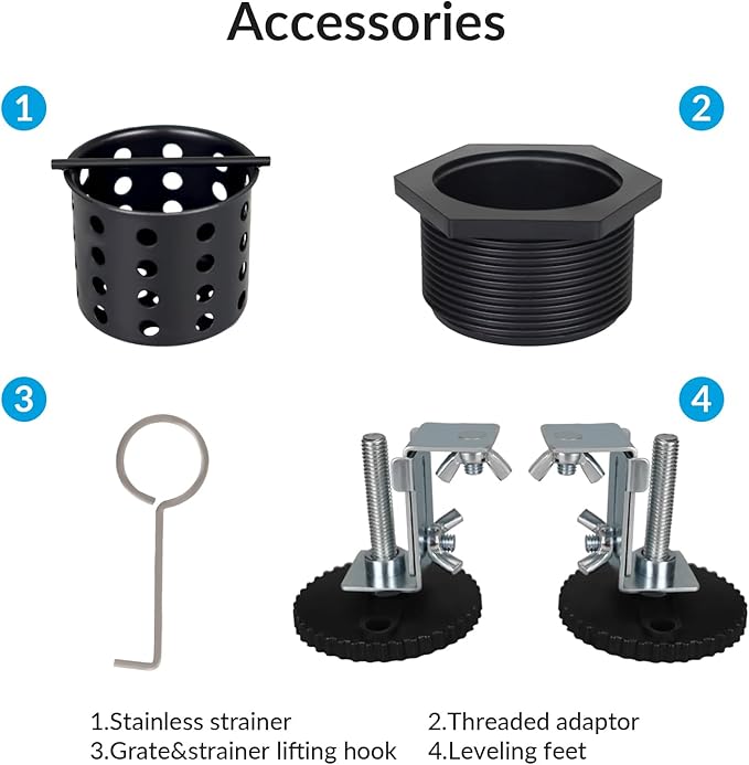 24 Inch Removable Cover Linear Shower Drain 304 Stainless Steel Rectangular Floor Drain for Kitchen Bathroom Square Hole Drain with Accessories Hair Strainer Adjustable Leveling Feet (Matte Black)