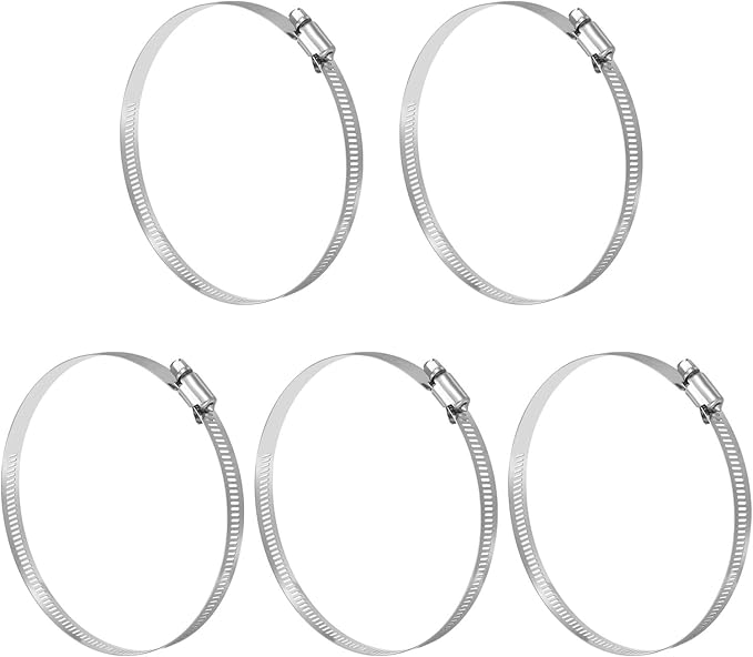 MECCANIXITY 5 Inch Stainless Steel Hose Clamp, Worm Gear Clamp Adjustable 4 2/3"-5 1/2"(118-140mm) Fuel Line Hose Clamps Duct Clamp for Pipe Plumbing Automotive Mechanical (Pack of 5)