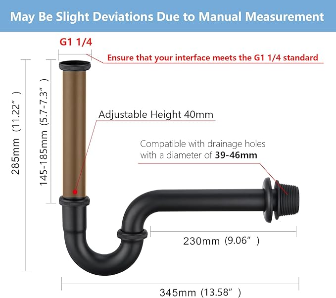 Brass P Trap Bathroom Sink : 1 1/4 Sink Trap with Adjustable Height - Matte Black Bottle P-Trap with Slip Joint Extension Tube - U-Shape Basin Sink Plumbing/Pipe Replacement Kit