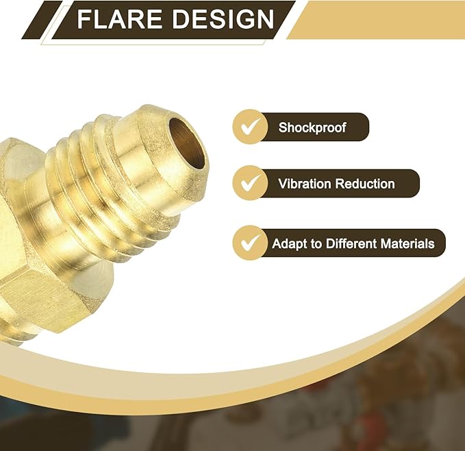 uxcell Brass Tube Fitting, 1/4O.D x 1/4NPT Brass Flared Pipe Adapter Fittings Reducing Nipples Connector, Half Union Gas Adapter for Pipe Connections, Hydraulics, Refrigeration