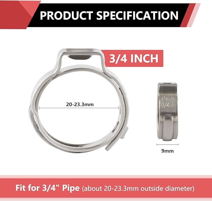 100-Pack EFIELD 3/4-inch Stainless Steel Pex Cinch Clamp Rings for Pex Tubing Pipes,(CLAMP018)