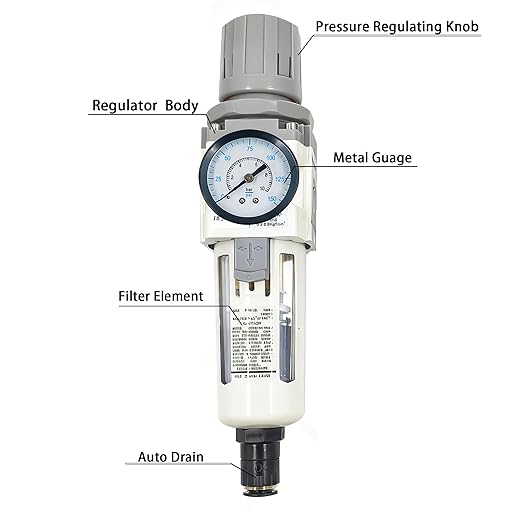 XingNEeng 3/8" NPT Compressed Air Filter Regulator Lubricator Combo, Auto-Drain Water/Oil Trap Separator, Gauge(0-150 psi), Poly Bowl, Metal Bracket, 5 Micron Brass Element, for Pneumatic Systems