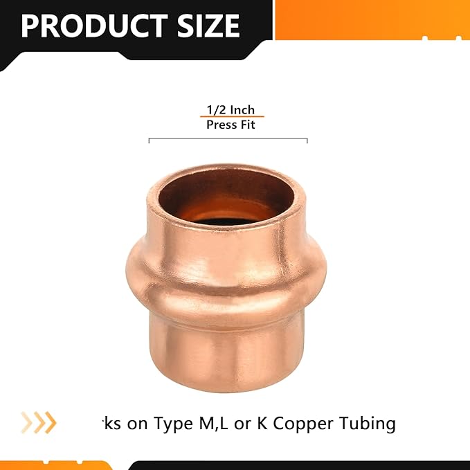 100-Pack HeSun Copper Press End Cap(Plug), 1/2" Pressure Fittings, Press Fit for Copper Tube Connection(PRESS020-100)