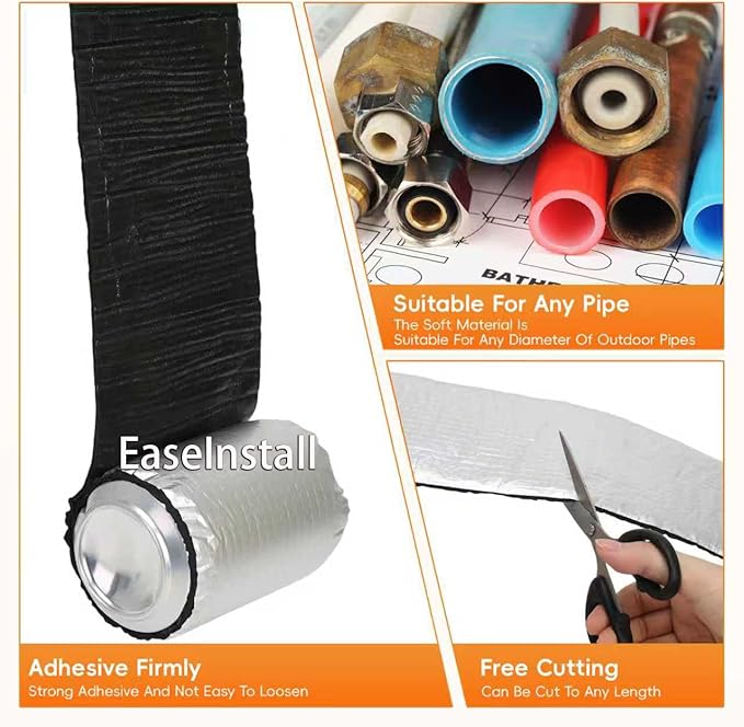 Pipe Insulation Wrap Foam Tube Self Adhesive Heat Tape for Water Pipes, Outdoor Foam and Foil Water Pipe Insulation Wrap for Winter, Can Be Used for Self Regulating Pipe Heat Tape