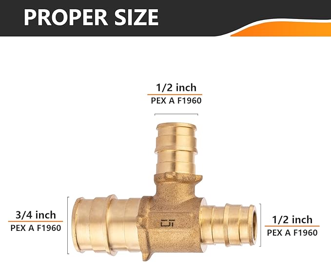 30-Pack HeSun PEX-A Fitting, 3/4"x1/2"x1/2" Expansion Tee, PEX Expansion Fitting Tee, ASTM F1960(PEX1960047-30)