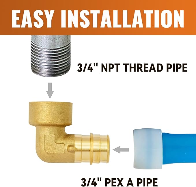 SUNGATOR 2-Pack PEX A Expasnion 3/4"x 3/4" Female NPT Elbow Threaded Adapter Brass Fitting, No Lead Brass, ASTM F1960 ONLY For Pex-A Tubing