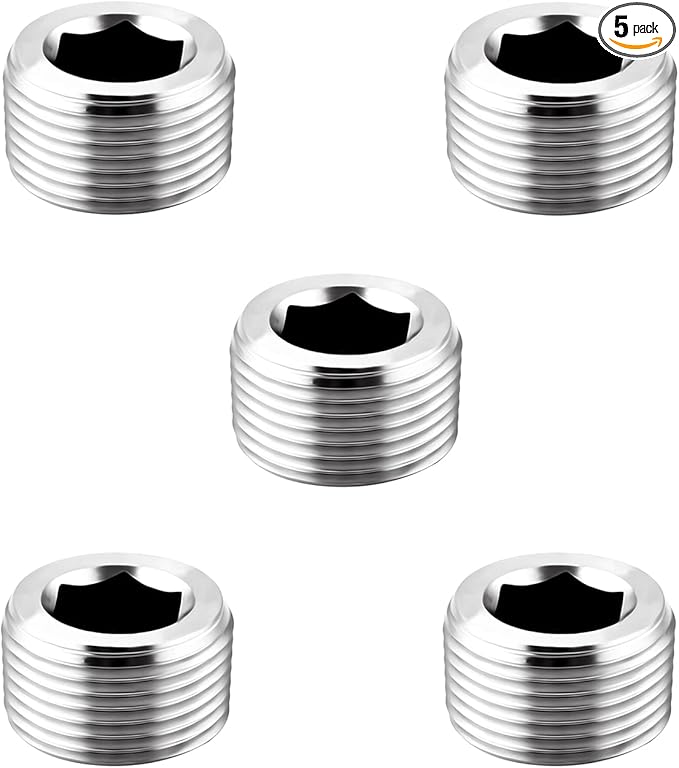 Stainless Steel Internal Hex Countersunk Male Thread Pipe Plug Connector, 3/8" NPT Male (pack of 5)