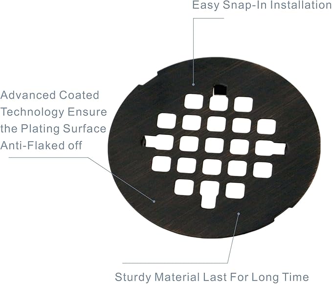 Bronze Snap-in Shower Floor Drain Cover, Hidrop 4-1/4" OD Round Shower Strainer Grid, Easy-to-Install Replacement Cover Stainless Steel