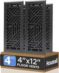 4x12 Inches 4 Pack Heavy Duty Walkable Floor Register Easy Adjust Air Supply Lever Floor Vents - Brooklyn Design - Vent Cover for Home Floor - Matte Black