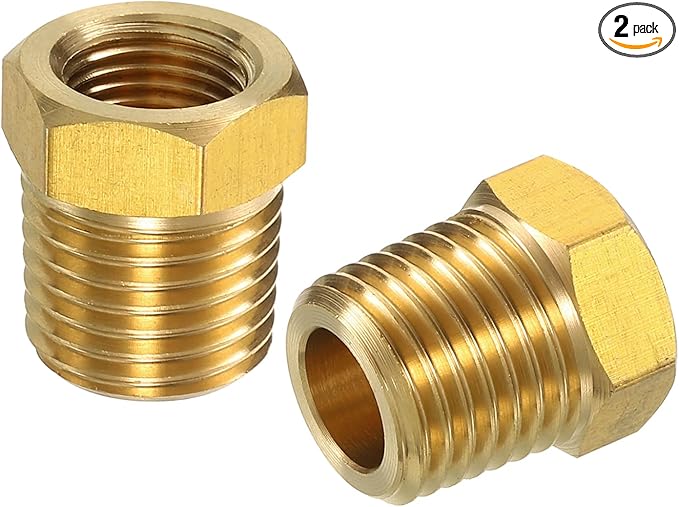 uxcell 2Pcs 1/4 NPT Male x 1/8 NPT Female Brass Reducer Hex Bushing Threaded Pipe Fitting, Brass Threaded Pipe Fitting Adapter for Water, Gas, Oil Pipeline Systems