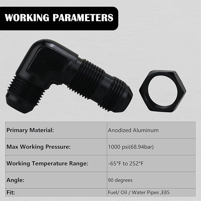 10AN Male Flare 90 Degree Bulkhead Fitting Adapter with 10AN Nut Aluminum Black