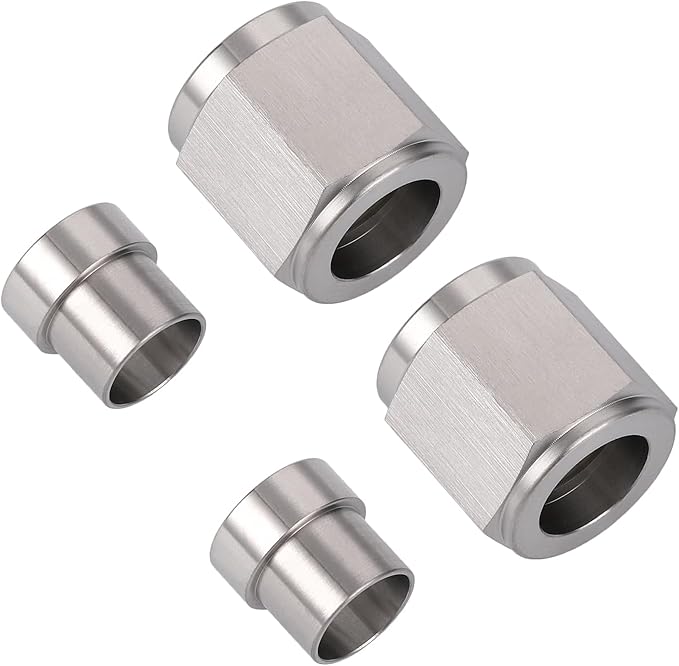 6AN Hardline Stainless Steel Tube Nut and Sleeve Fitting for 3/8" OD Tubing, 2 Sets