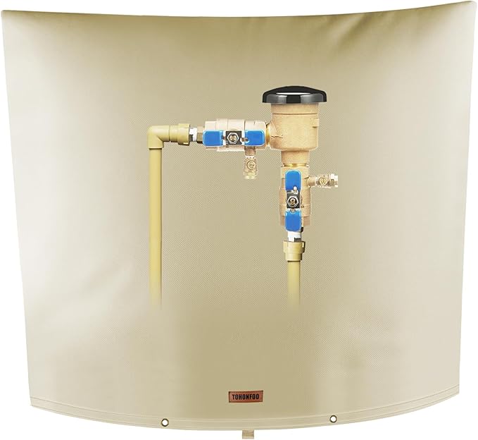 Backflow Preventer Pipe Insulation Cover (5°F) - Irrigation Sprinkler Valve Insulated Pouch - Water Well Pump Cover - Sturdy 5 Layers for Winter Freeze Protection, 60" W x 50" H, Beige