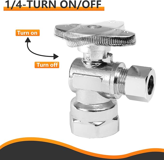 50-PCs HeSun Angle Stop Valve, 1/2" FIP X 3/8" OD Compression, 1/4 Turn Shut Off Valve, Chrome Plated Brass(VALVE054-50)