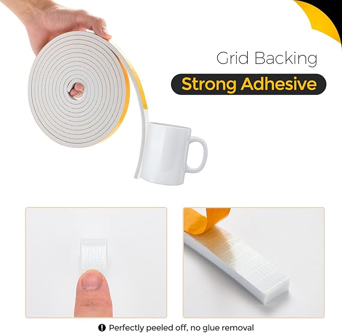 10 Feet Weather Stripping Door Seal, 3" Wide X 1/8" Thick Door Seal Strip High Density Foam Tape Adhesive Strip for Door Soundproofing,Window Insulation (3" x 1/8" x 10FT, White)