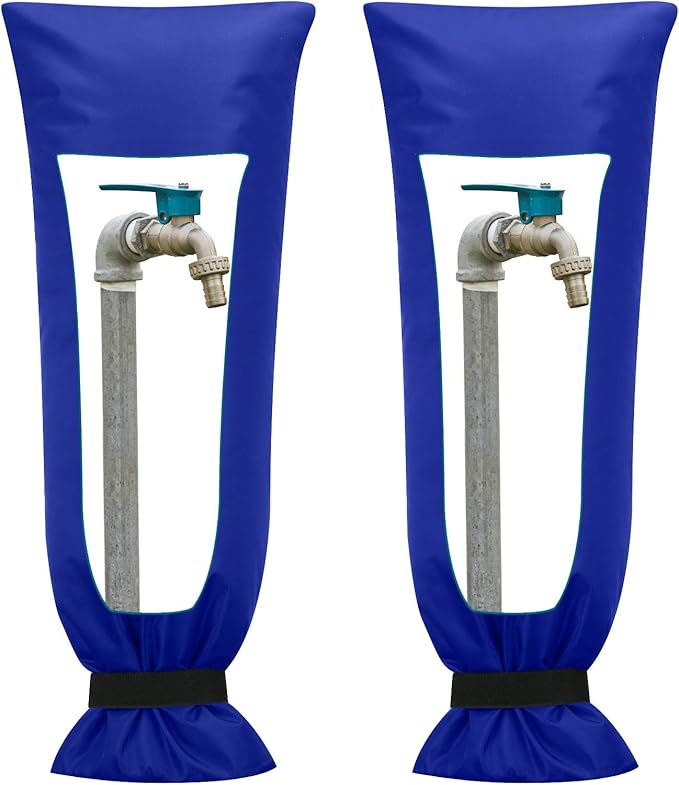 Frienda Outdoor Faucet Cover for Winter Freeze Protection 25'' x 10'' Winter Outside Large Backflow Preventer Insulation Spigot Hose Bib Cover for Garden Lawn Faucet Yard Hydrant(Blue,2 Pieces)