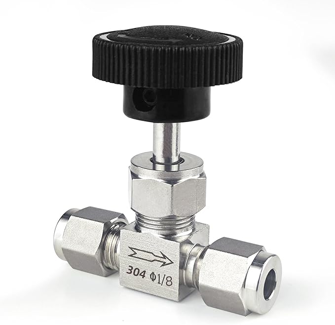 1 Piece1/8NeedleValve，O.D.1/8 Inch，Flow Control Valve,for Connecting 0.3cm Stainless SteelTubing, Copper, RigidPlastic Tubing, Used to ControlWater, Gas andOil. Stainless Steel304.