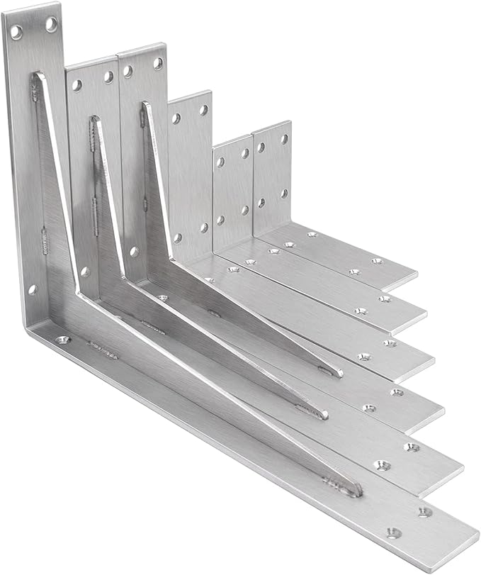 YUMORE Stainless Steel L Bracket, 10x6x2 in Shelf Brackets Heavy Duty, 1/5IN Extra Thick Solid Countertop Bar Top Support Brackets Wall Mounted, 2 Pack