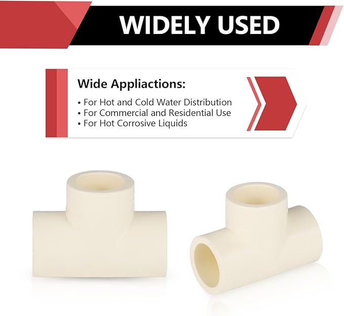 20-PACK EFIELD CPVC Tee Fittings,1/2" CPVC-CTS Slip Tee for Hot and Cold Water Pressure Distribution Systems,(CPVC020-10-20PCS)