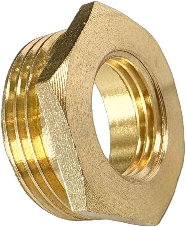 1" NPT Male x 1/2" NPT Female Brass Reducer Hex Bushing Threaded Pipe Fitting Reducing Adapter Pack of 2