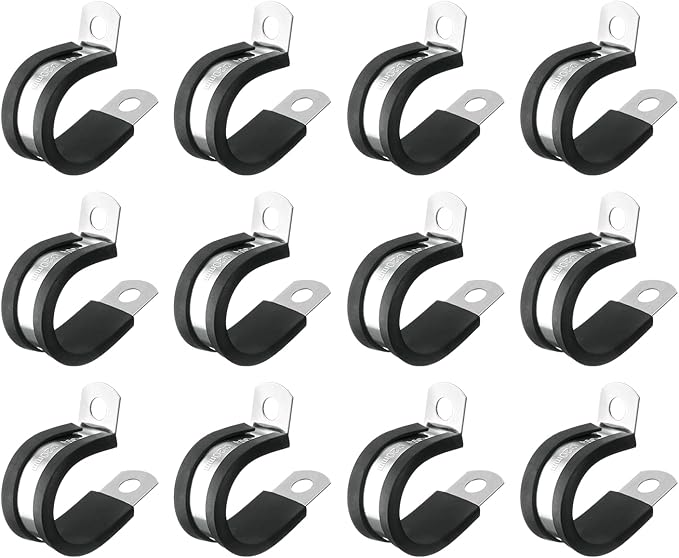 uxcell 3/4"(20mm) Cable Clamp, 304 Stainless Steel Rubber Cushioned Insulated R Shape Metal Clamp Tube Holder for Pipe Hose Wire Cord Installation 12Pcs