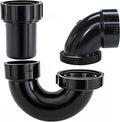 Lesso ABS Adjustable P Trap1 1/2 Inch for RV Drain Bathroom Kitchen Sink Drain Pipe Tubular Kit with White Threaded Adapter Ring