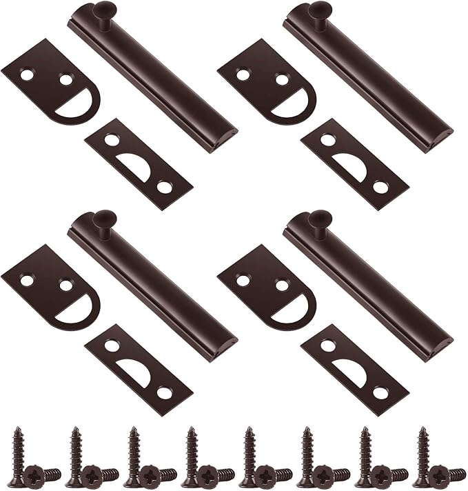 Lothee 4 Pcs Solid Brass Surface Bolt Door Slide Bolt Door Latches for Top of Slide Latch Lock(3'',Oil Rubbed Bronze)