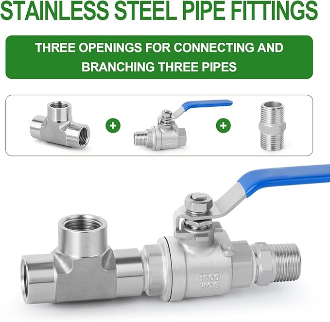 TAISHER 1PCS Forging of 316L Stainless Steel Tee Pipe Fittings, 1/8" x 1/8" x 1/8" NPT Female Pipe Fittings